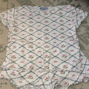 Hill House White Pajama Set with Pink and Green Floral Design